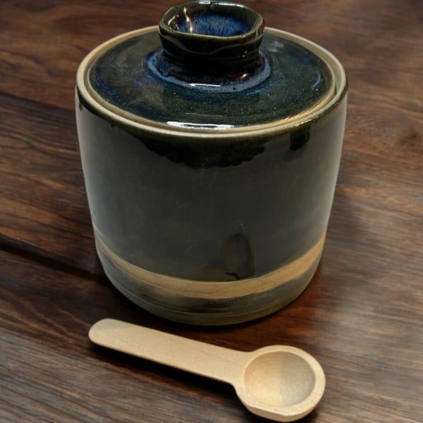 Handcrafted lidded pot  with Wooden Spoon
