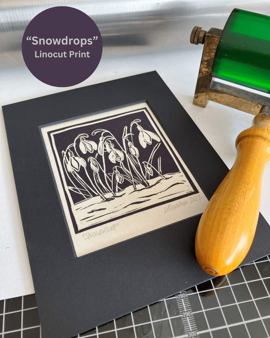 Lino Print - "Small Snowdrops"