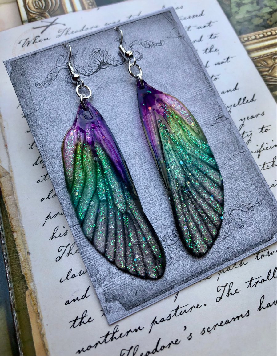Magical Sparkling Purple Glitter Fairy Wing Earring's