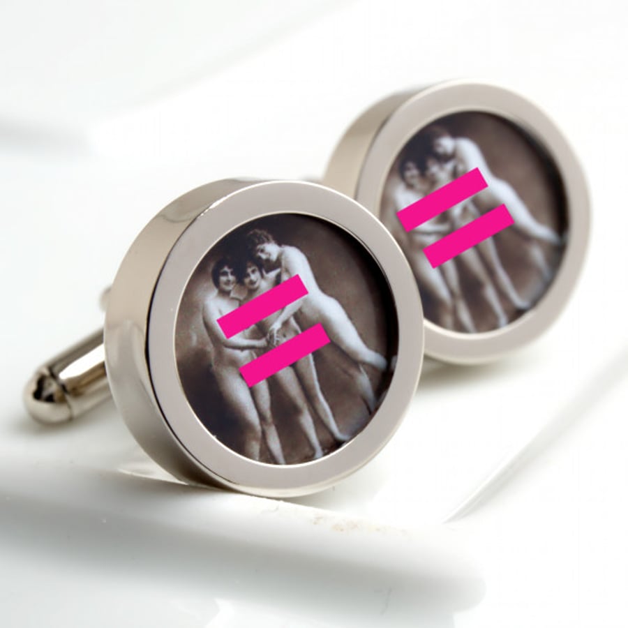 Erotic Nude Vintage Cufflinks - Three Nudes Together