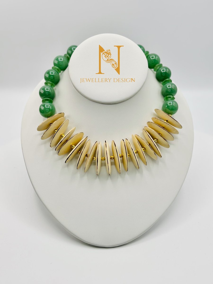 Green Aventurine & Natural Wood Statement Necklace