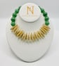 Green Aventurine & Natural Wood Statement Necklace