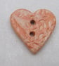 Medium Terracotta Glazed Leaf Sprig Texture Heart Shaped Ceramic Button - Image 1