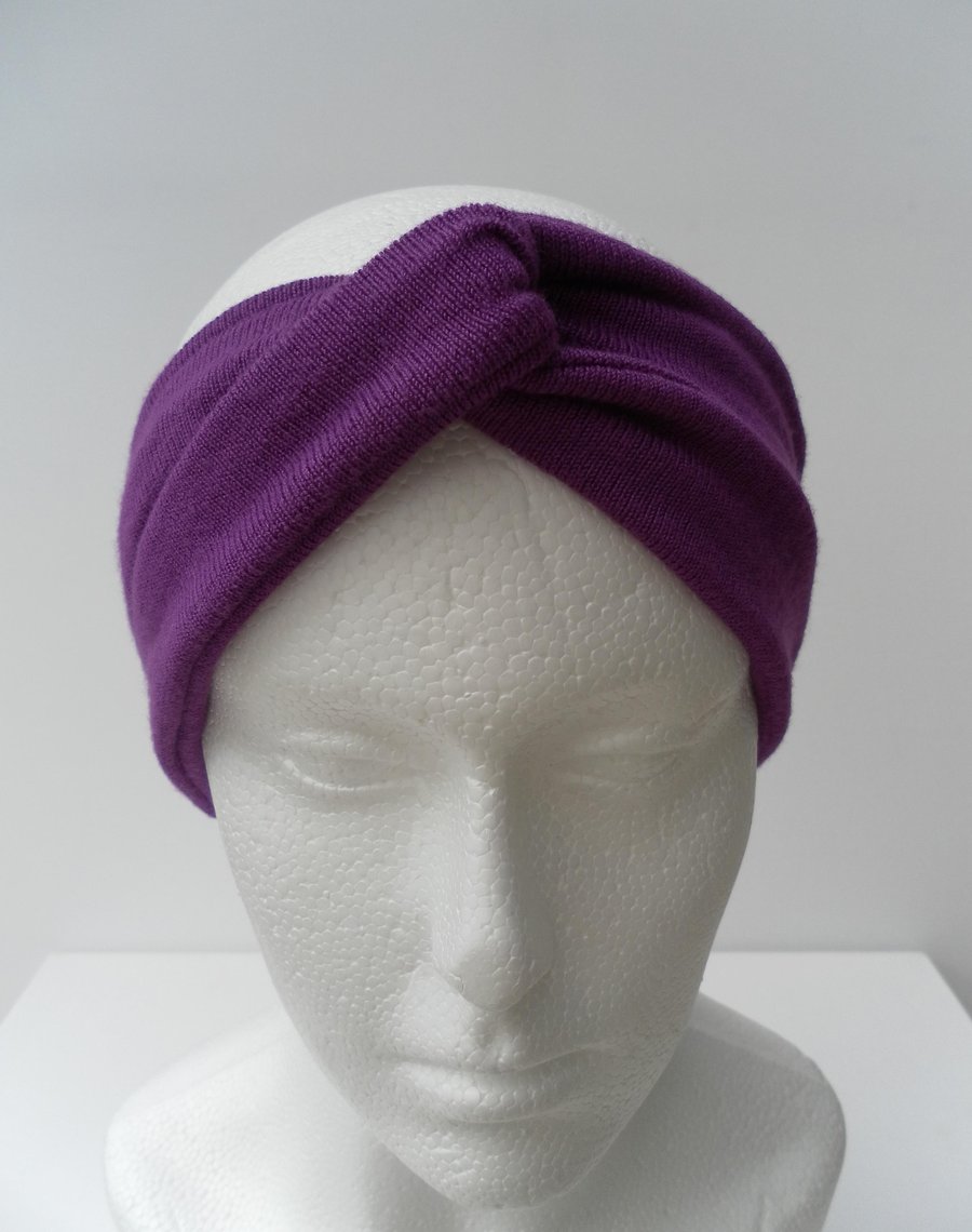 Turban Style Headband, Purple Knitted Fabric