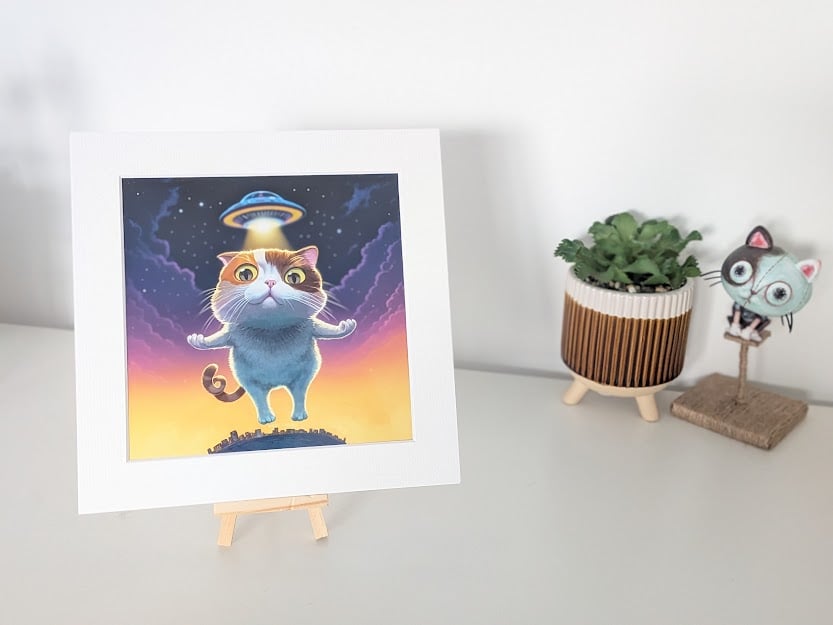UFO Cat Print in Mount - Abduction Ready