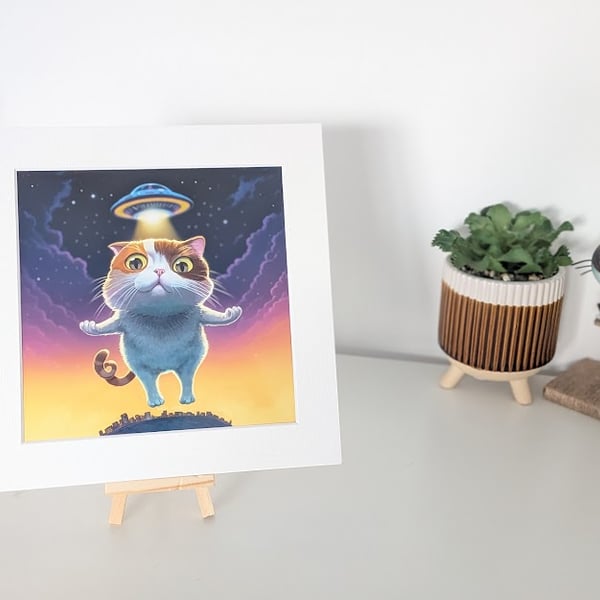 UFO Cat Print in Mount - Abduction Ready
