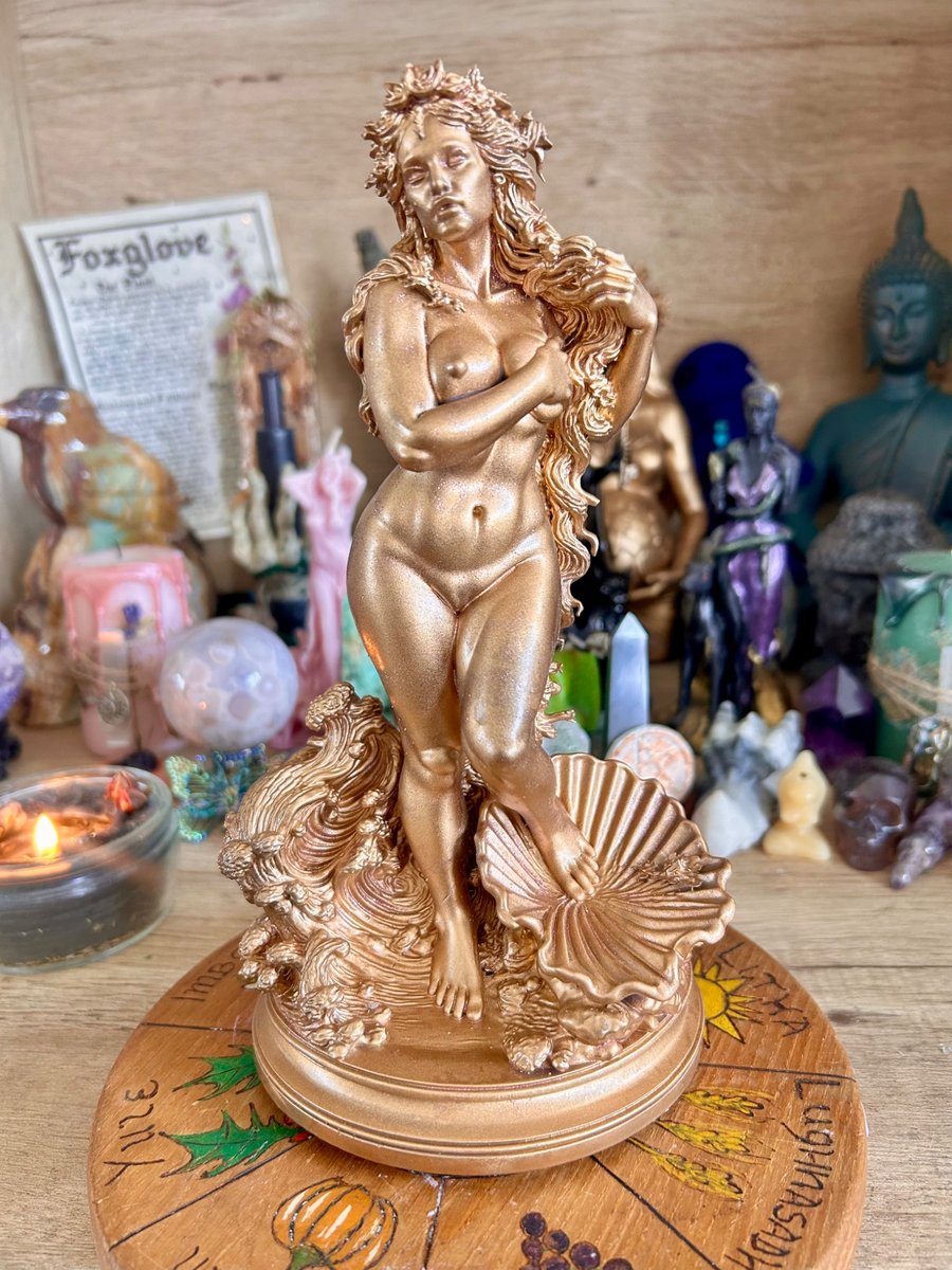 Aphrodite Goddess Statue Resin 3D Printed with Detailed Floral, waves and shell