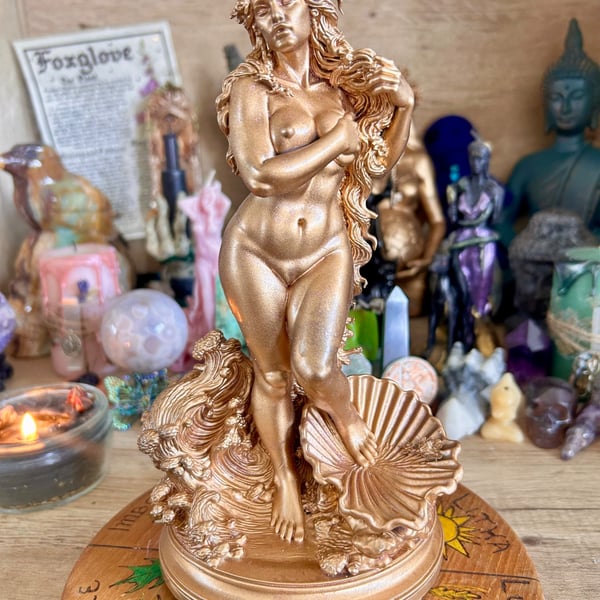Aphrodite Goddess Statue Resin 3D Printed with Detailed Floral, waves and shell