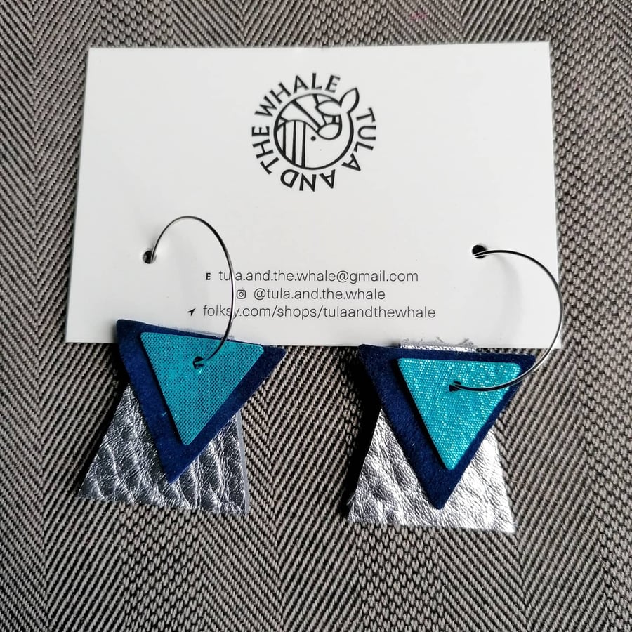 Geometric Hoop Earrings - Silver & Turquoise (Sterling Silver)