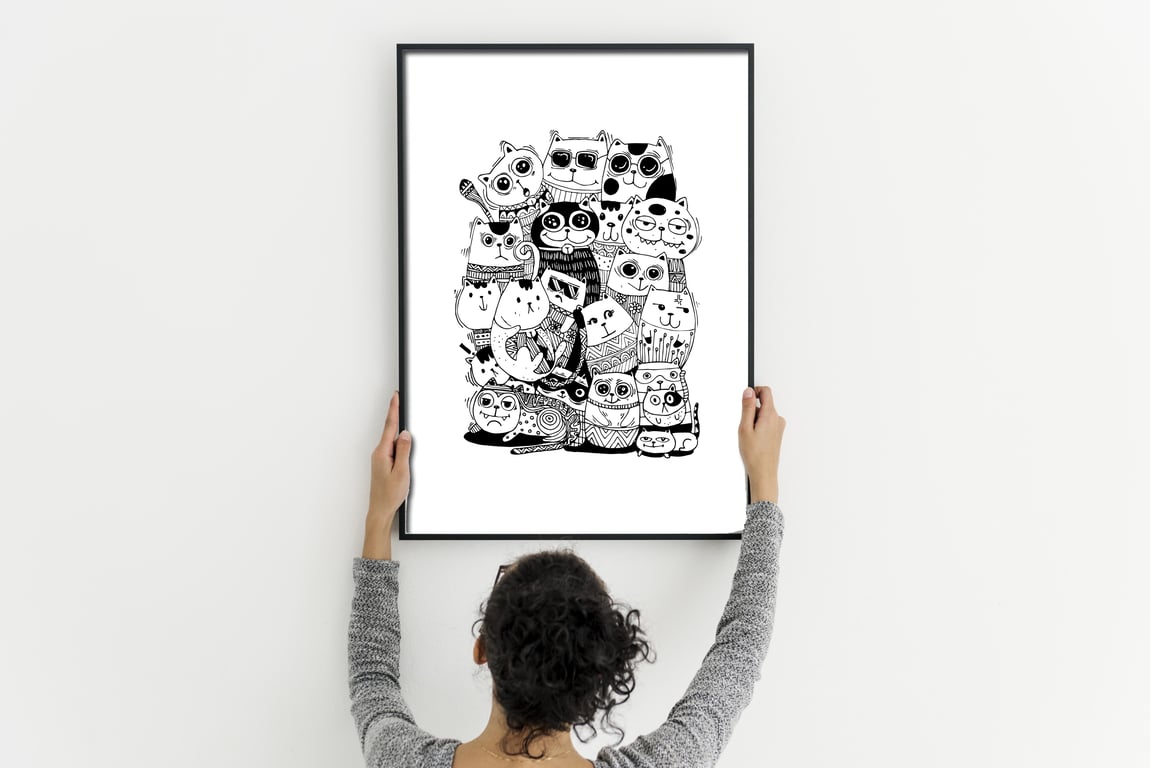 Funny cats print, funny cats black and white illustration, gift for cat lover