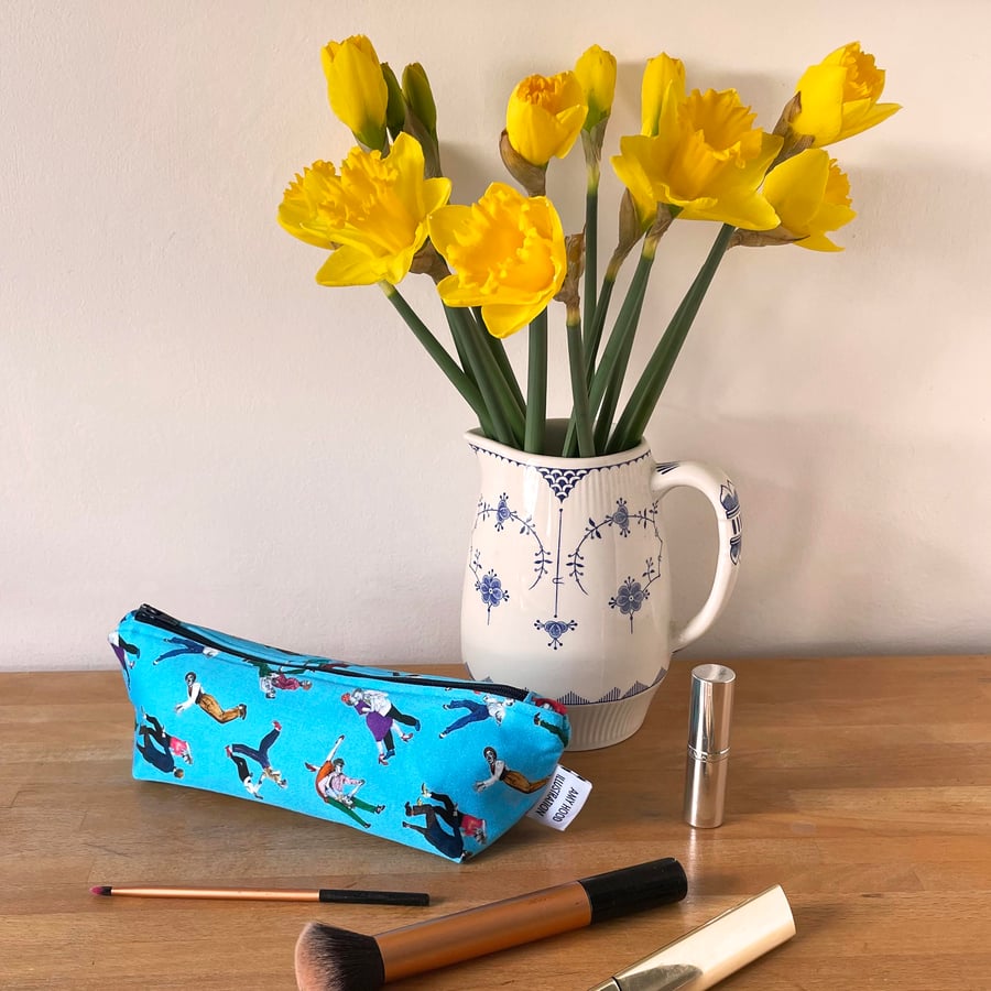 Lindy Hop Cosmetic Bag – Small Handmade Cotton Zip Pouch with Waterproof Lining