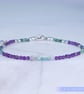 Emerald, Amethyst and Silver dainty handmade beaded bracelet - Image 4