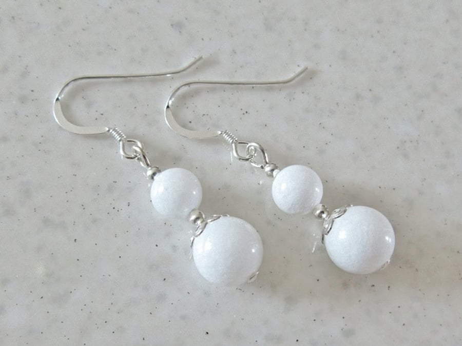 Brilliant White Agate Ladies Beaded Earrings With Sterling Silver