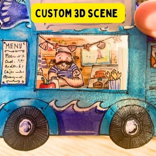 Fish 'n' Chip Street Food Van - Personalised handmade 3D illustrated scene