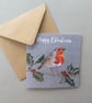 Robin on a holly branch Christmas card - Image 6