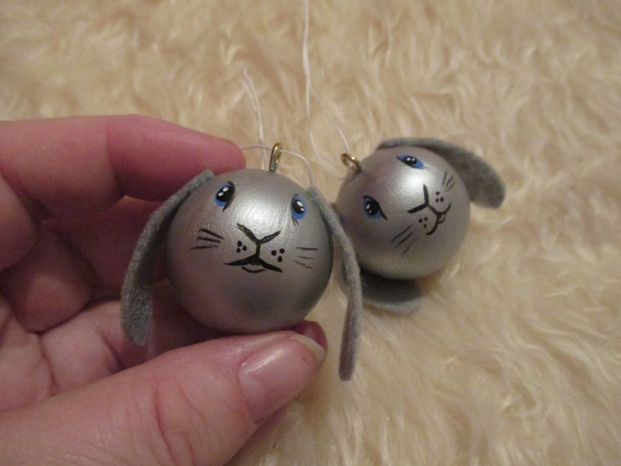 Bunny Rabbit Christmas Tree Baubles Decorations Wood Wooden Hand Painted