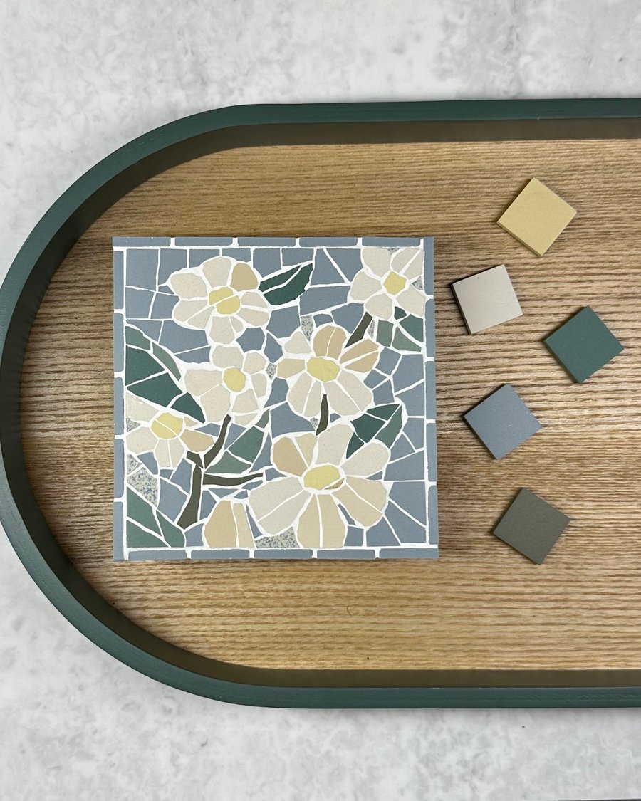 Mini Floral Art - White and Blue Blossom Mosaic 