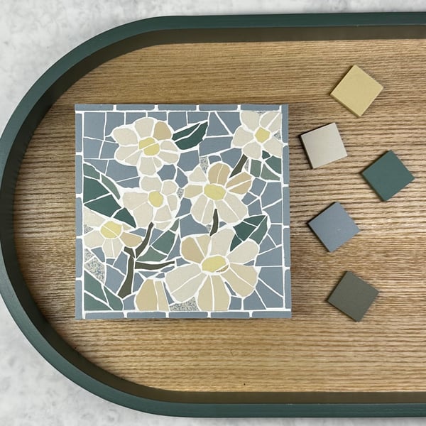 Mini Floral Art - White and Blue Blossom Mosaic 