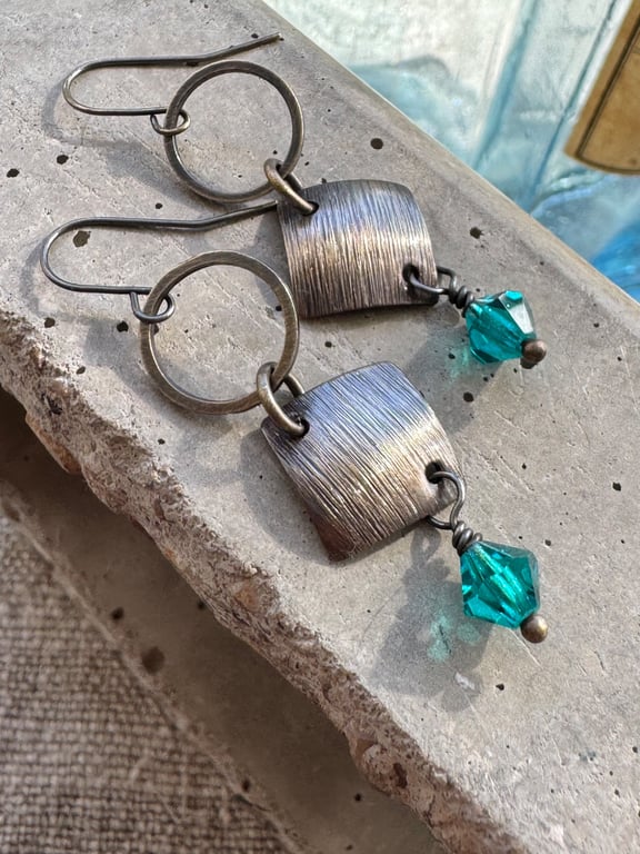 Dainty Vintage Dangle Earrings with Faceted Turquoise Crystals