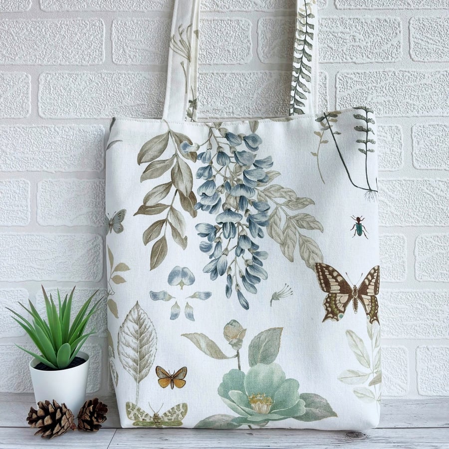 Botanical Print Tote Bag with Wisteria