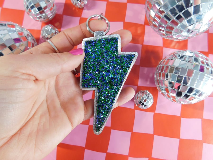 Lightning Bolt Glitter Keyring Varioius Colou Folksy