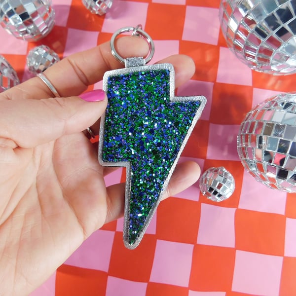 Lightning Bolt Glitter Keyring - Various Colours Available!