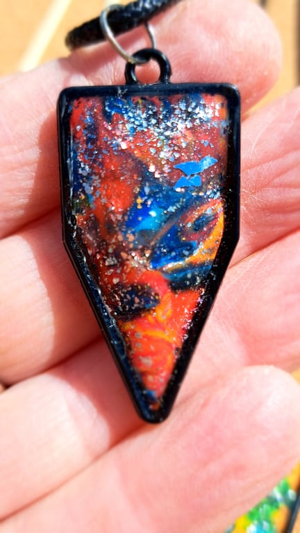 Rope necklace with a polymer clay filled bezel. Gold, rose gold, silver