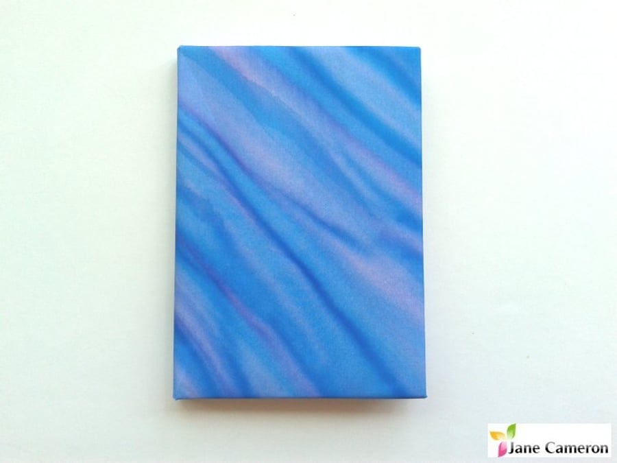 A6 hardback notebook journal lined - hand painted silk - blue lavender 405
