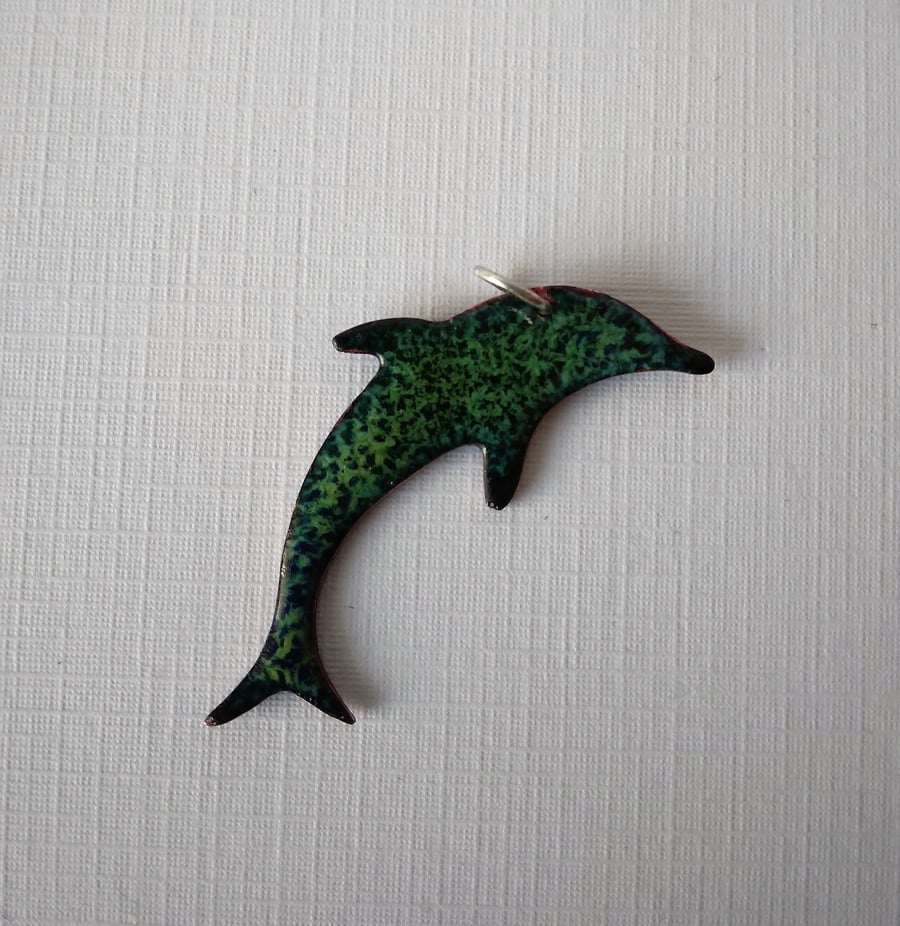 Enamelled copper dolphin pendant 058