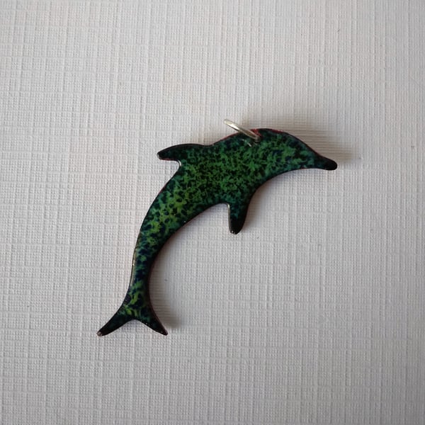 Enamelled copper dolphin pendant 058