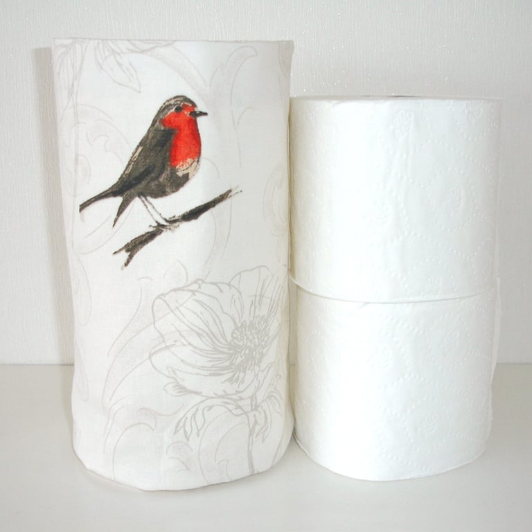 Toilet Roll Holder Orange 2 Loo Rolls Storage Basket Bathroom Robin Birds Tidy