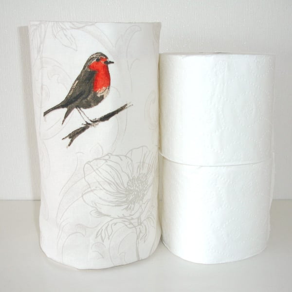 Toilet Roll Holder Orange 2 Loo Rolls Storage Basket Bathroom Robin Birds Tidy