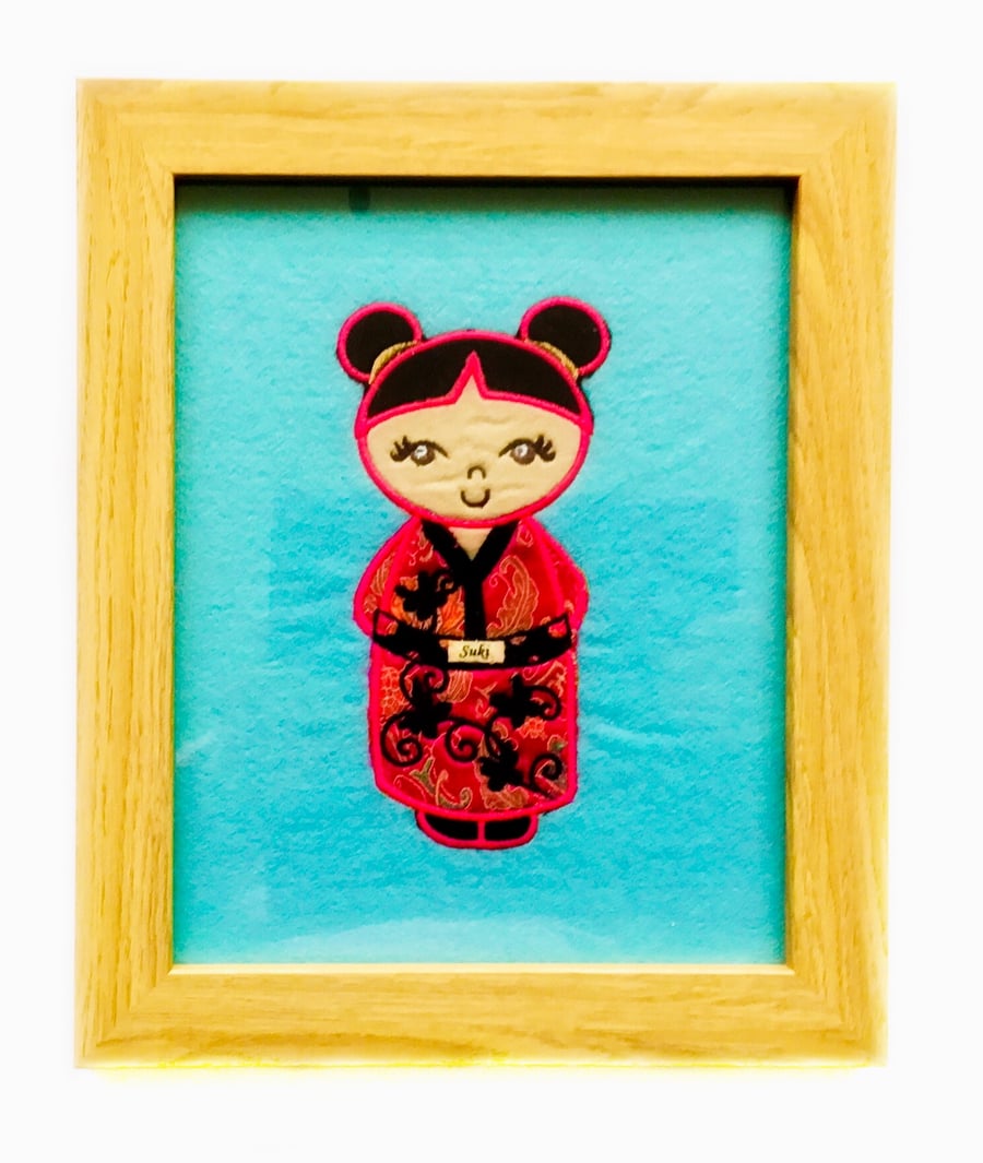 Embroidered Japanese Kokeshi Doll picture - Suki
