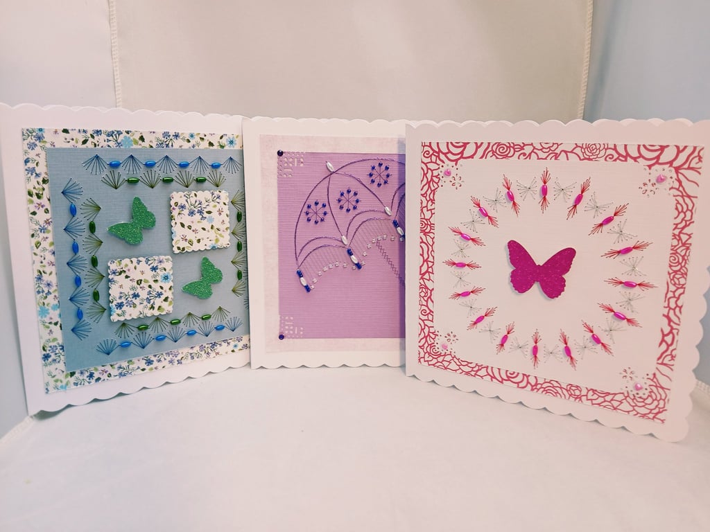 Cards Any Occasion, Set of 3, Embroidered and with Beads