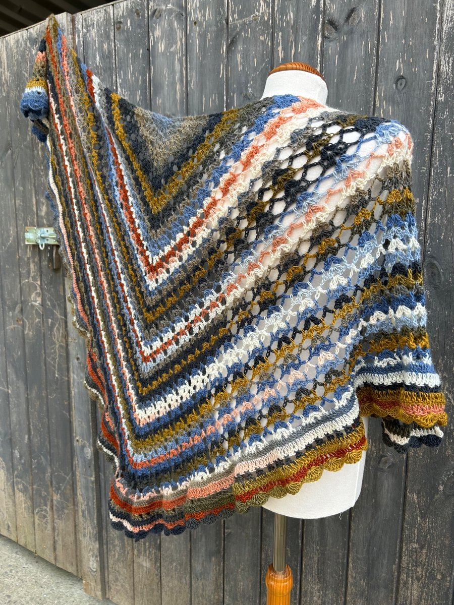 Image of Autumn hues wool rich lace crochet triangle wrap shawl 
