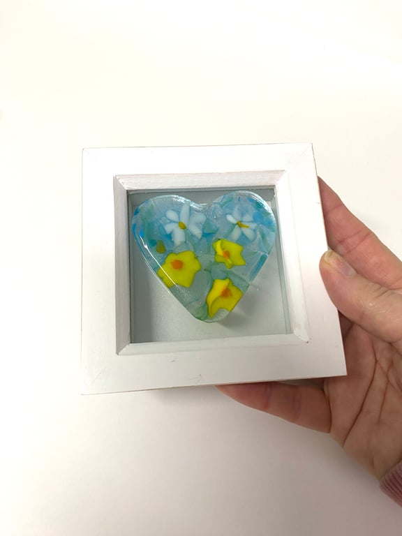 Floral fused glass heart picture ( SALE) 