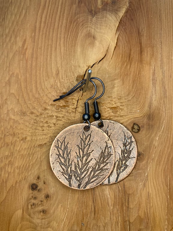Wheat - Handmade Etched Copper Earrings MEDIUM