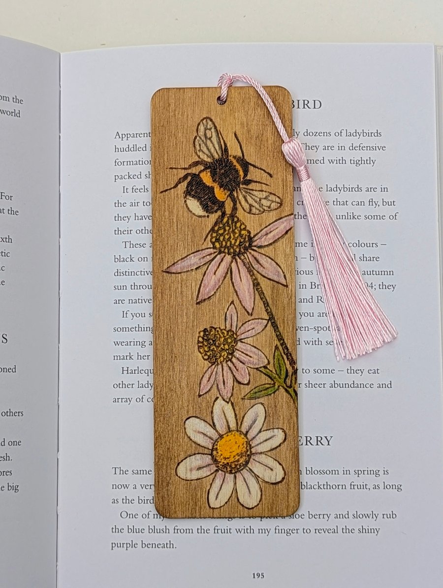 Bee bookmark, pyrography, wooden stocking filler gift for a bee lover 