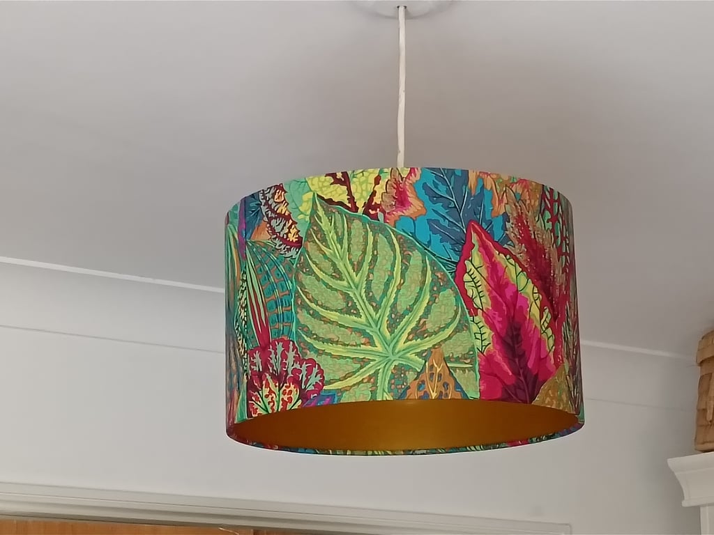 Hot Autumn Leaves Drum Lampshade 25cm - 40cm Gold Lining  Free Postage