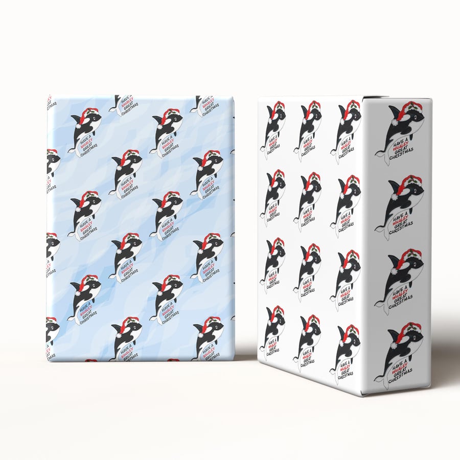 Hand Drawn Orca Whale Christmas Wrapping Paper