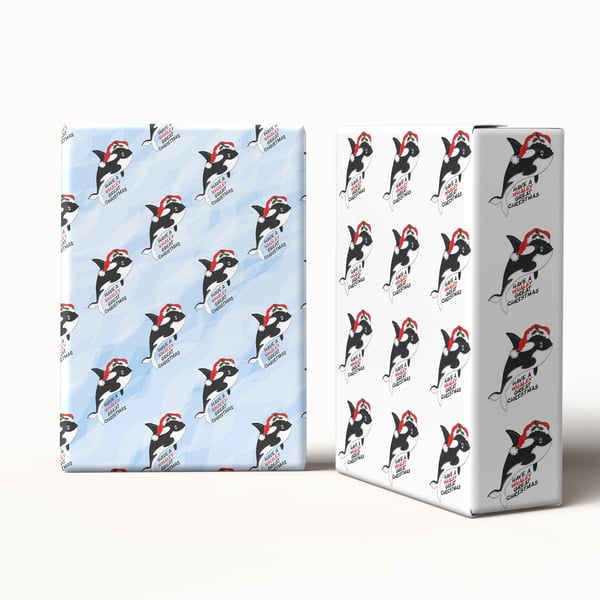 Hand Drawn Orca Whale Christmas Wrapping Paper