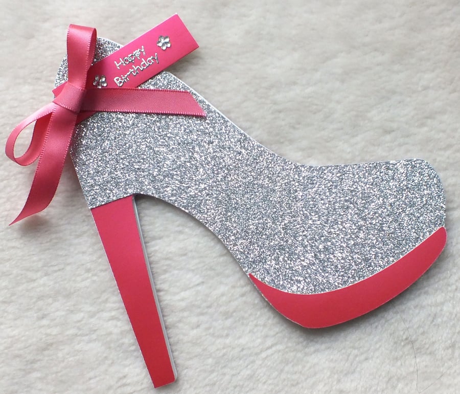 Glitzy Handmade High Heel Shoe Birthday Card