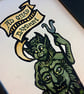 Ad Quod Damnum - Linoprint Devil - Tiny Print - Hand Painted - Green - Image 2