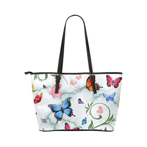 Butterfly Bliss Artistic PU Leather Tote Bag.