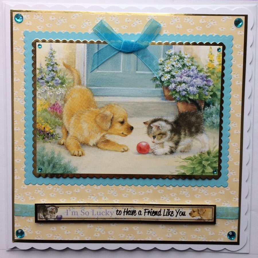Friend Card I'm So Lucky to Have a Friend Like You Kitten Puppy