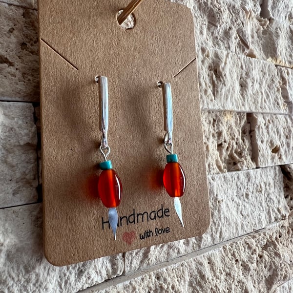 Carnelian drop stud earrings 