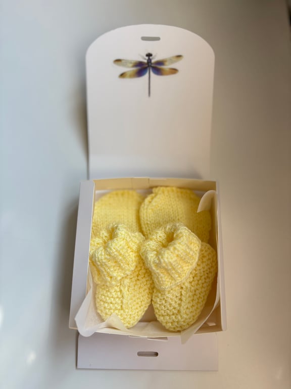 Knitted Baby gift set yellow booties and mittens