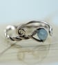 Aquamarine Silver Ring Adjustable Sterling Twist Milky Gemstone Bead - Image 4