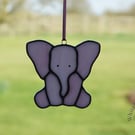 Stained Glass Pink Sitting Baby Elephant Suncatcher