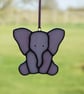 Stained Glass Pink Sitting Baby Elephant Suncatcher
